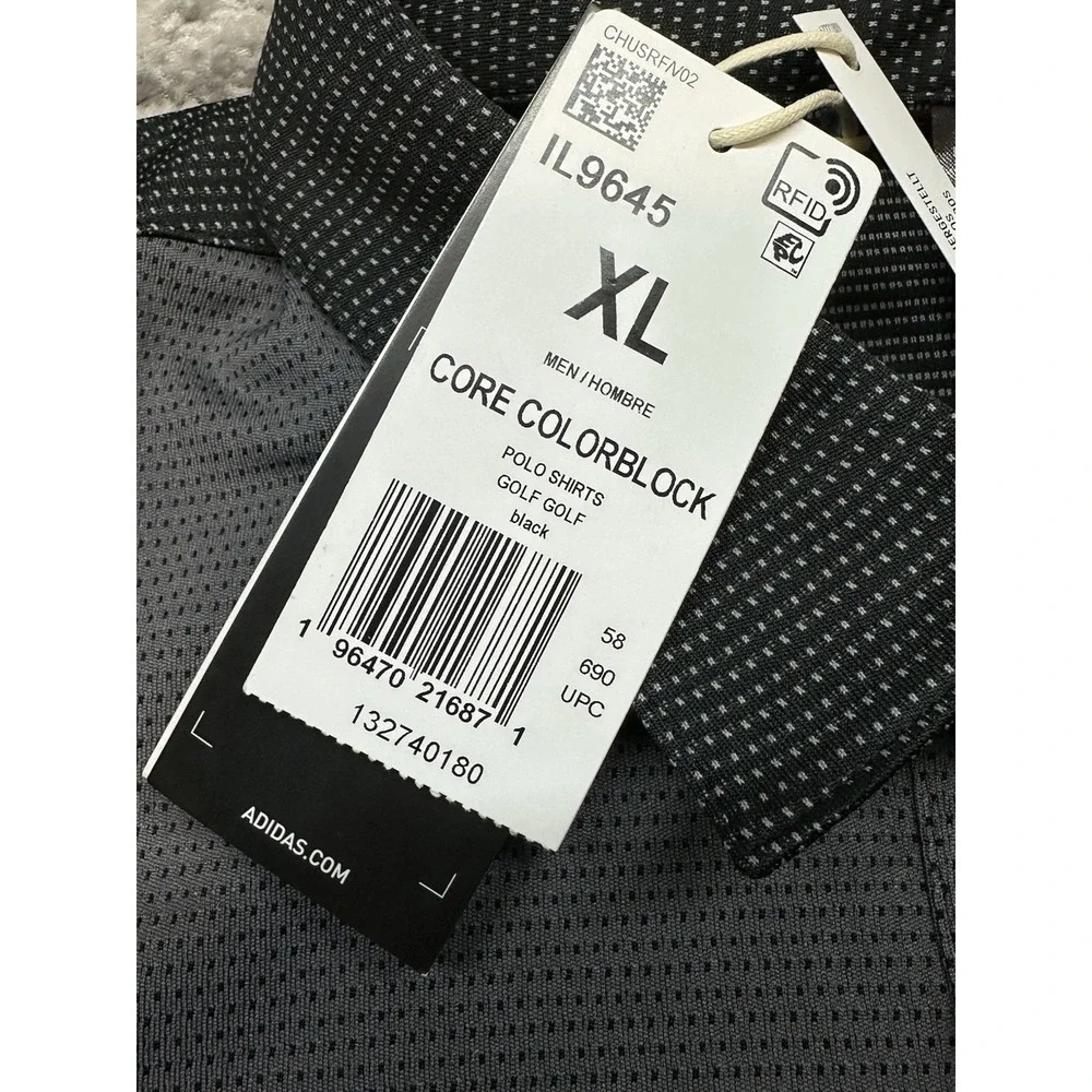 ADIDAS GOLF Men's COLORBLOCK Short Sleeve Polo‎ Black Dotted Large NWT